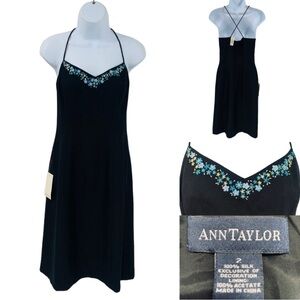 Ann Taylor 100% Silk Embroidered Slip MIDI Dress
